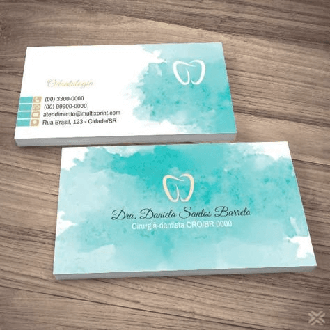 Cartão de visita cirurgiã dentista textura aquarela azul turquesa