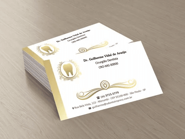 Cartão de visita odontologia dourado e branco de luxo
